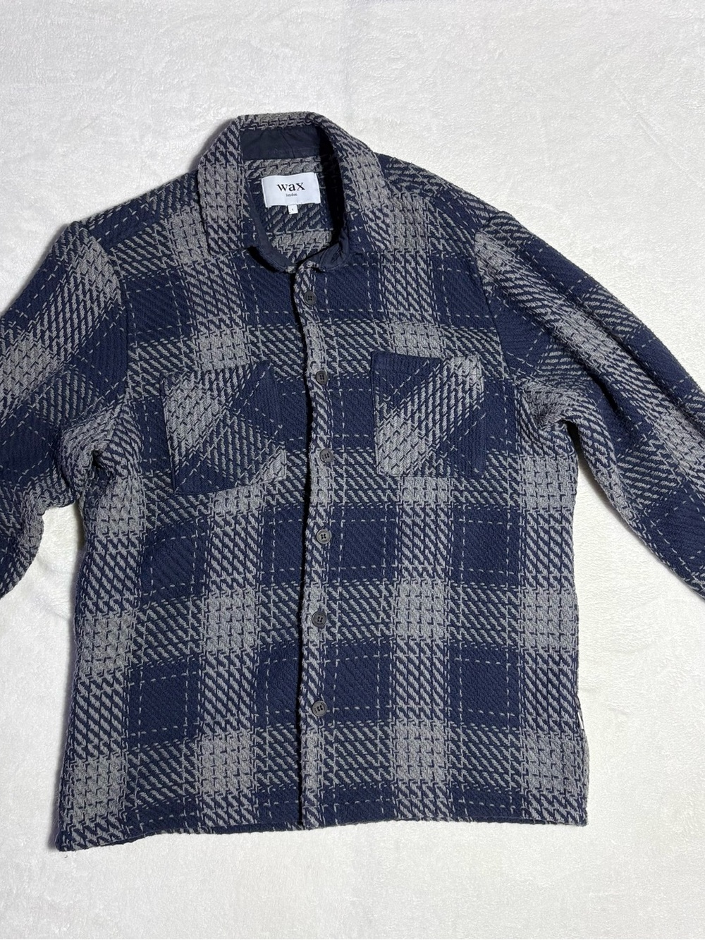 Wax London Whiting Navy & Gray Plaid Overshirt